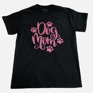 Dog Mom Pink Sparkly Metallic Graphic T-shirt Black Size M Shirt Sleeve